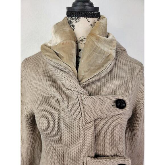 Nicholas K Long Cardigan Sweater S Button/zipper 100% Merino Knit Tan Unique - Picture 4 of 11